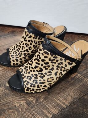 Rebels Leopard Print Open-Toe Mule Sandals - Black & Tan, 8.5